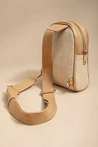 Stacey Straw And Faux Leather Sling Backpack