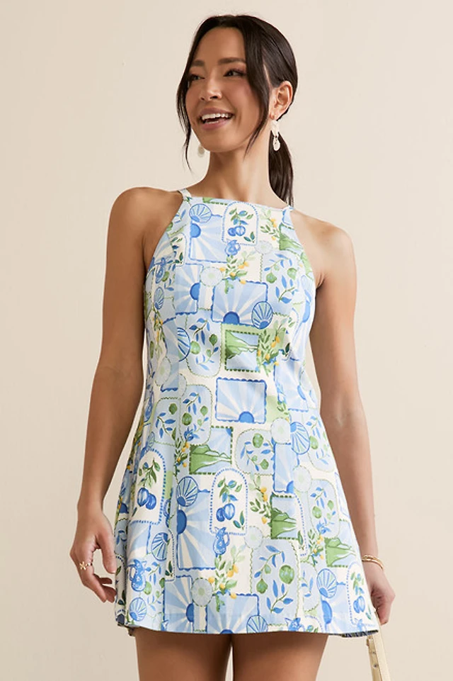 Francesca's Holly Lemon Print Halter Mini Dress | Arden Fair