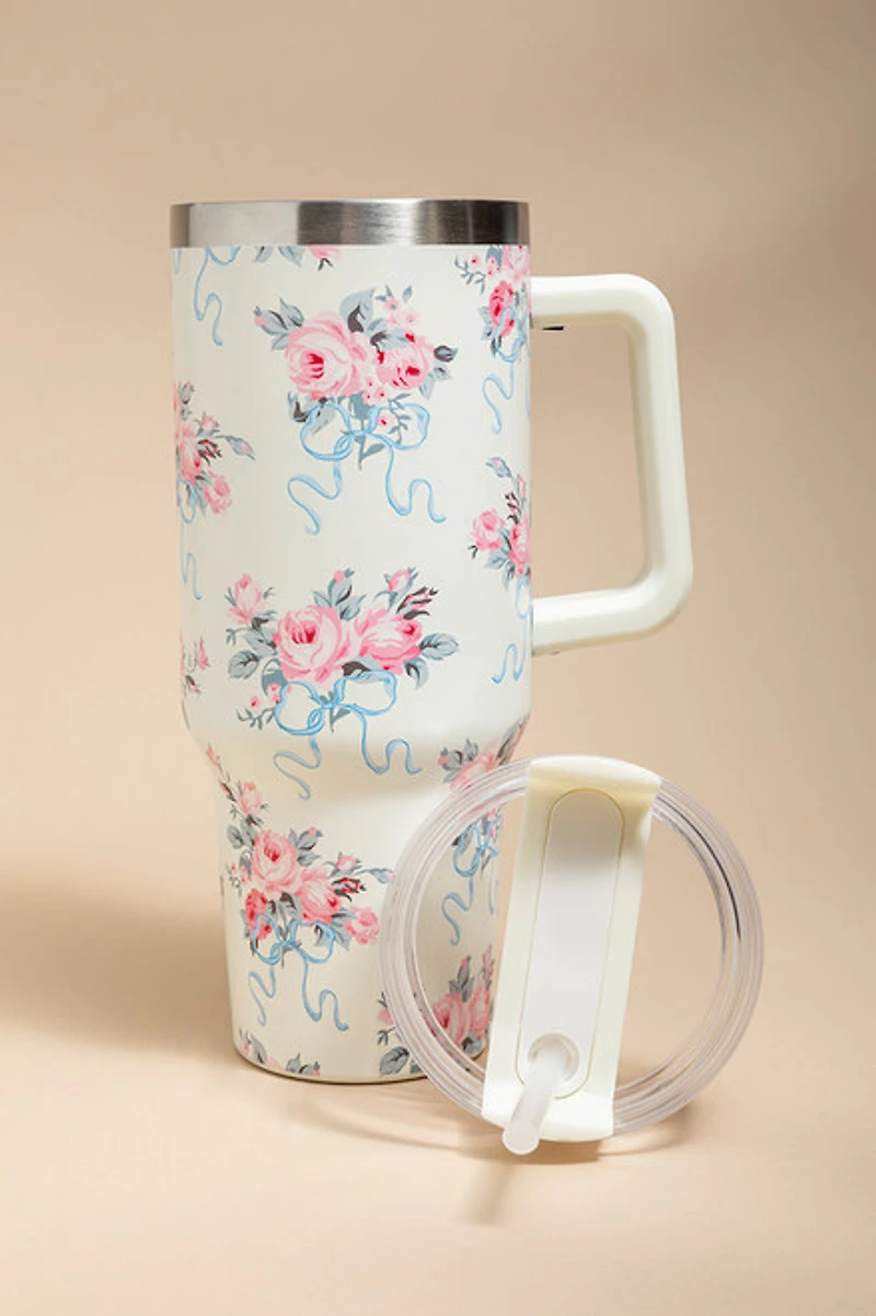 Creme Rose Pattern 40oz Tumbler
