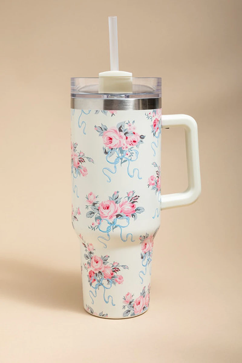 Creme Rose Pattern 40oz Tumbler