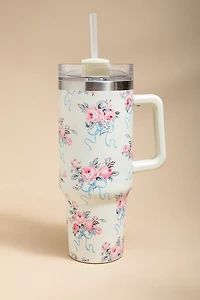 Creme Rose Pattern 40oz Tumbler