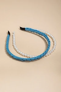 Jenny Denim And Pearl Headband Set