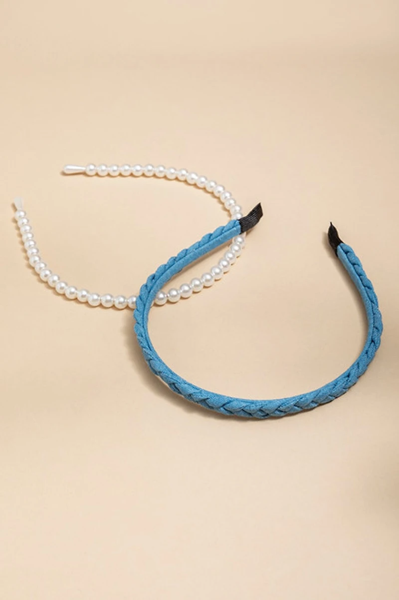 Jenny Denim And Pearl Headband Set