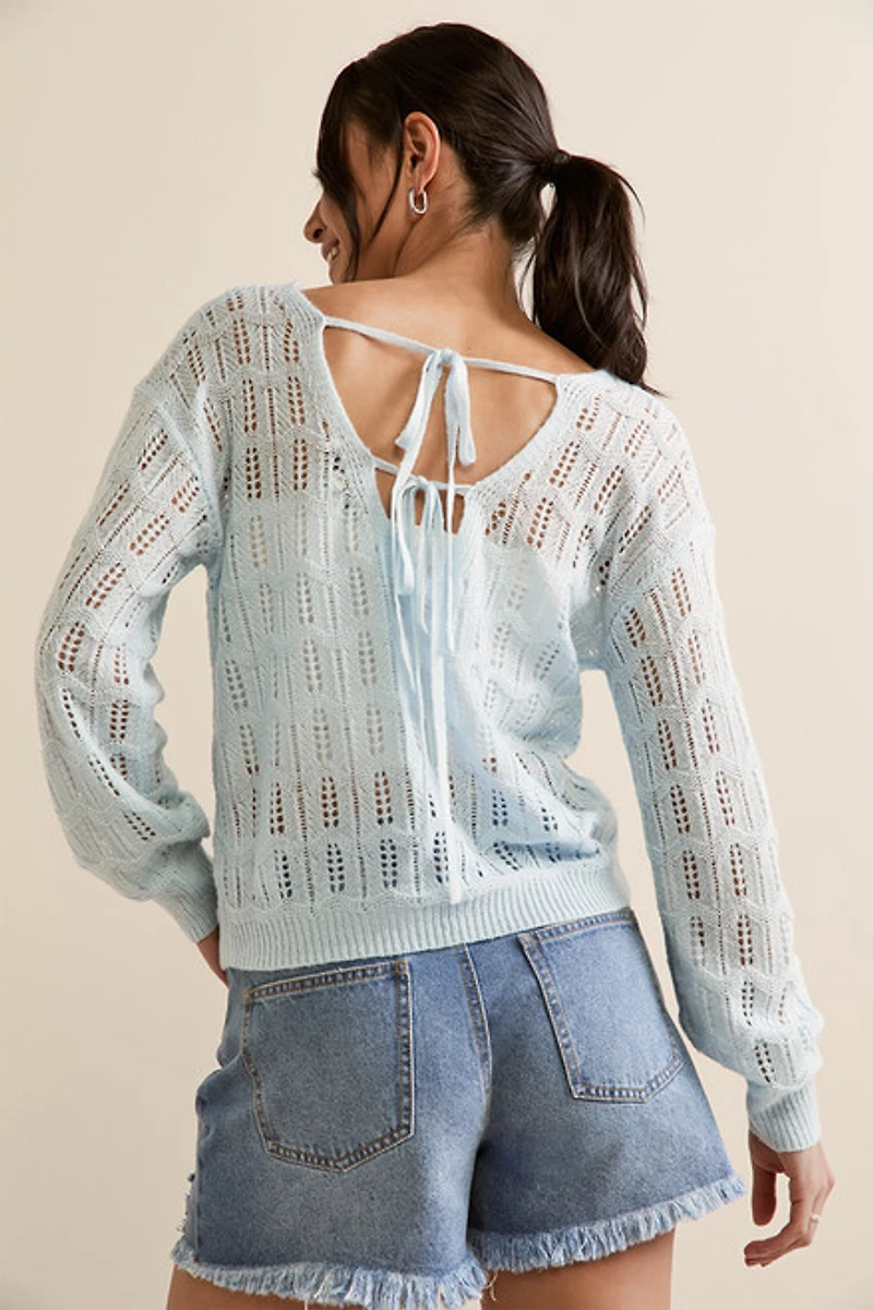 Abbie Back Tie Pullover Sweater