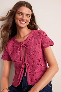 Lana Tie Front Pointelle Sweater Tee