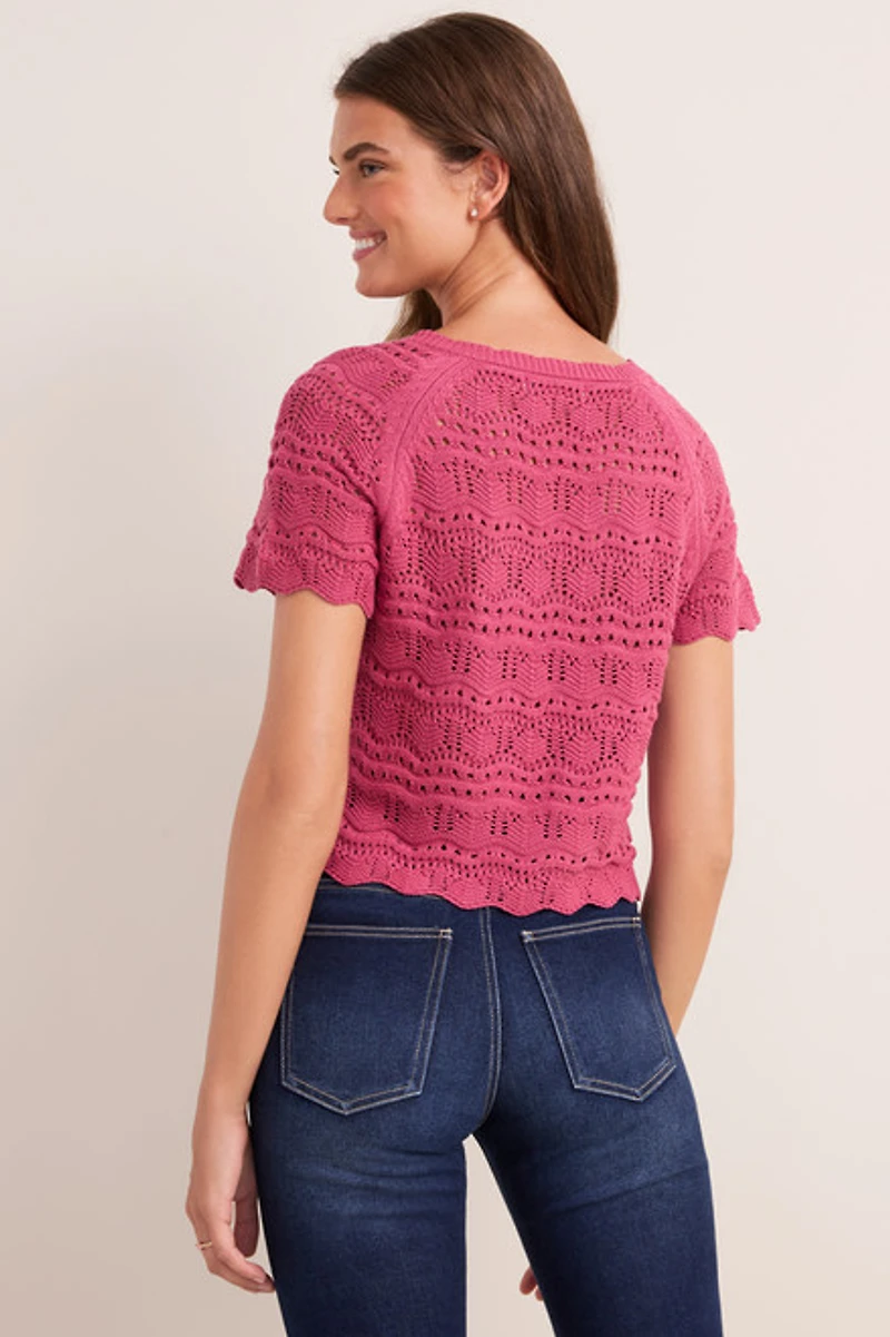 Lana Tie Front Pointelle Sweater Tee
