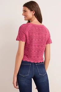 Lana Tie Front Pointelle Sweater Tee