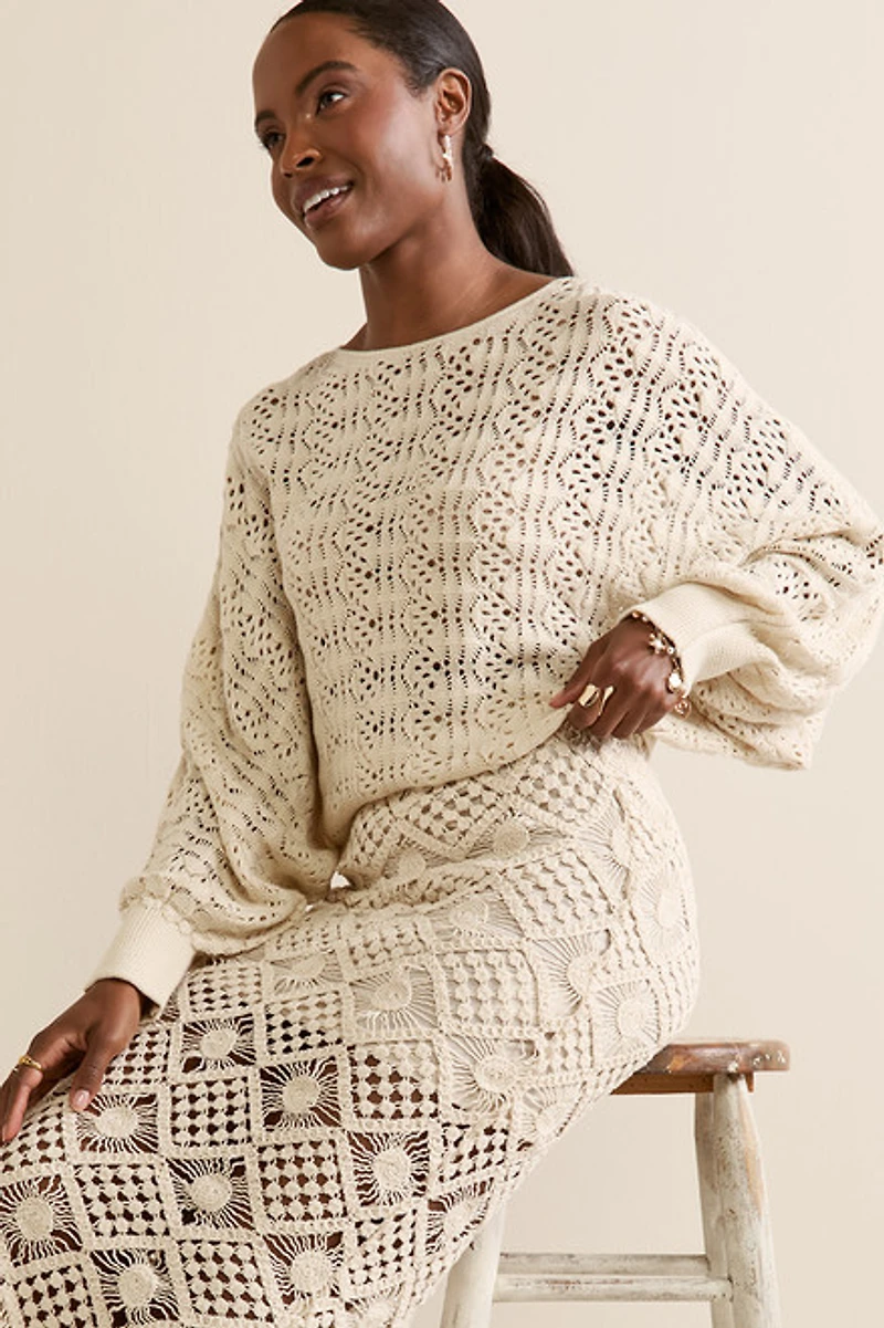 Raquel Lace Up Pointelle Pullover Sweater