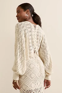 Raquel Lace Up Pointelle Pullover Sweater