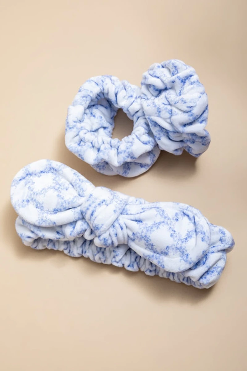 Blue Floral Print Spa Hair Set