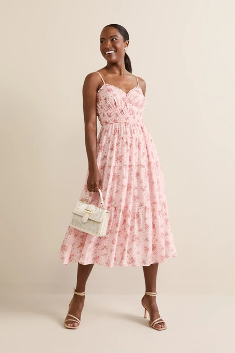 Brianna Ruched Floral Midi Dress