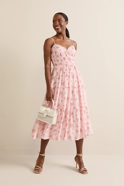Brianna Ruched Floral Midi Dress
