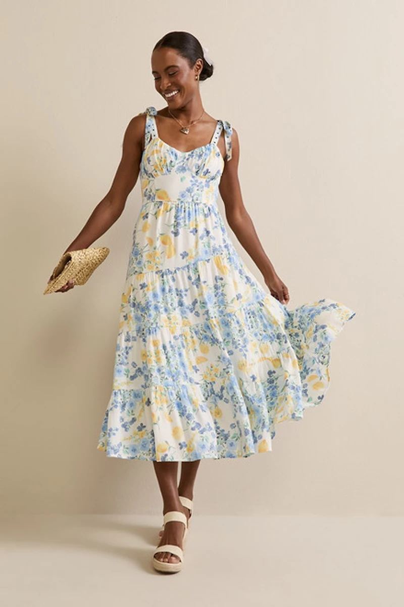 Trisha Floral Tiered Midi Dress