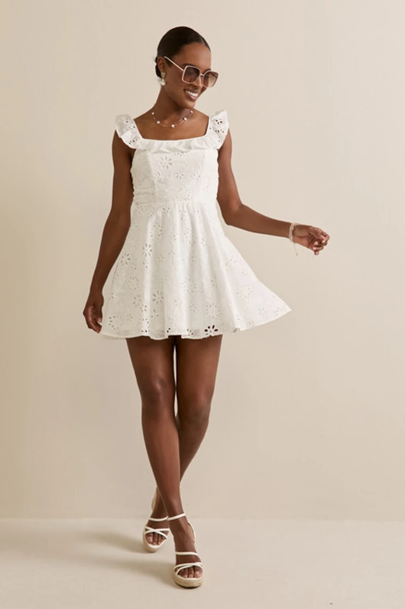Shannon Bow Back Eyelet Mini Dress
