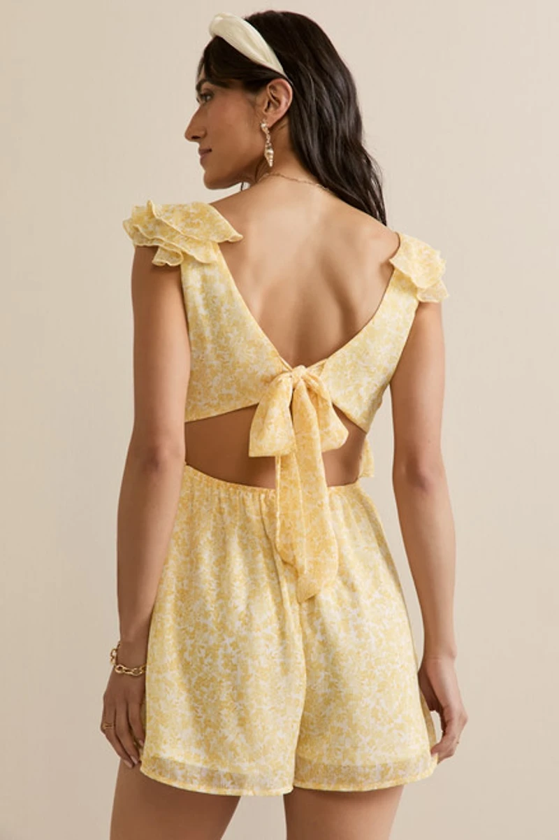 Kadence Yellow Flutter Sleeve Romper