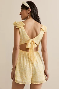 Kadence Yellow Flutter Sleeve Romper