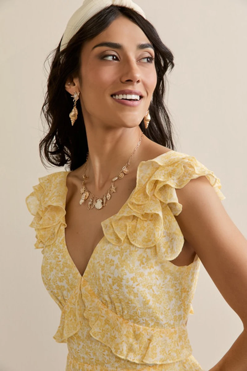 Kadence Yellow Flutter Sleeve Romper