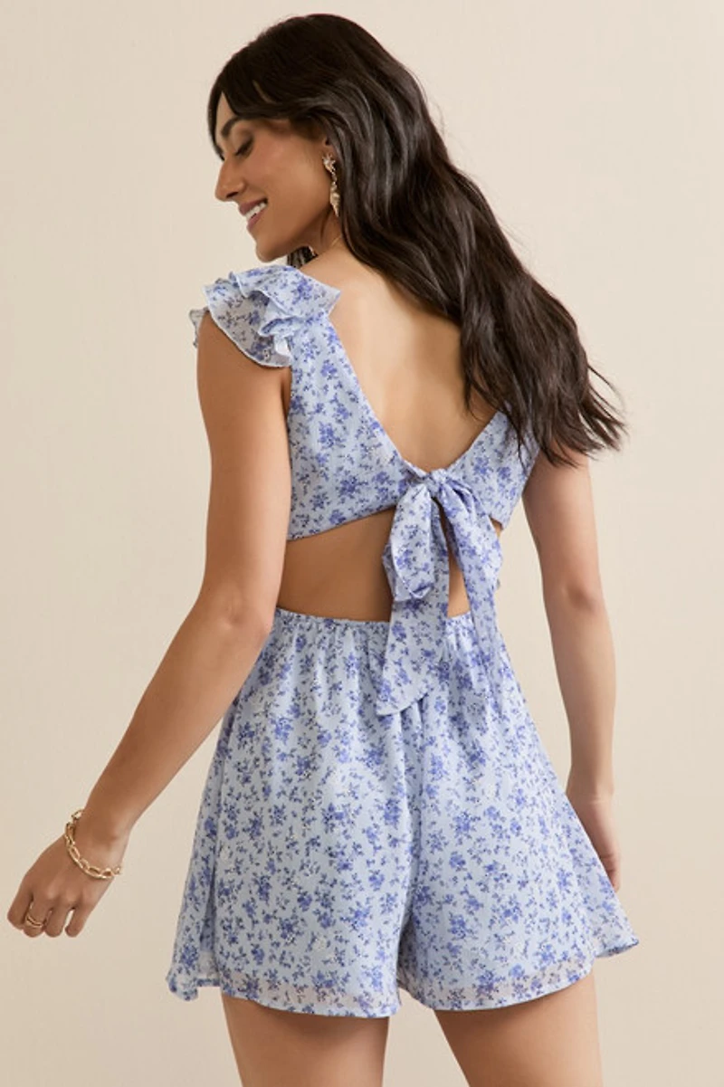Kadence Blue Flutter Sleeve Romper