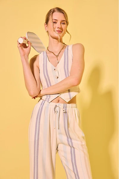 Erin Striped Button Down Vest