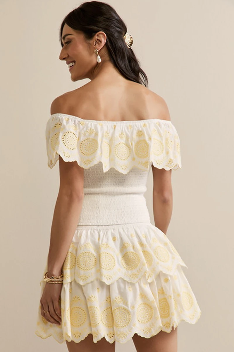 Rene Eyelet Tiered Mini Skirt