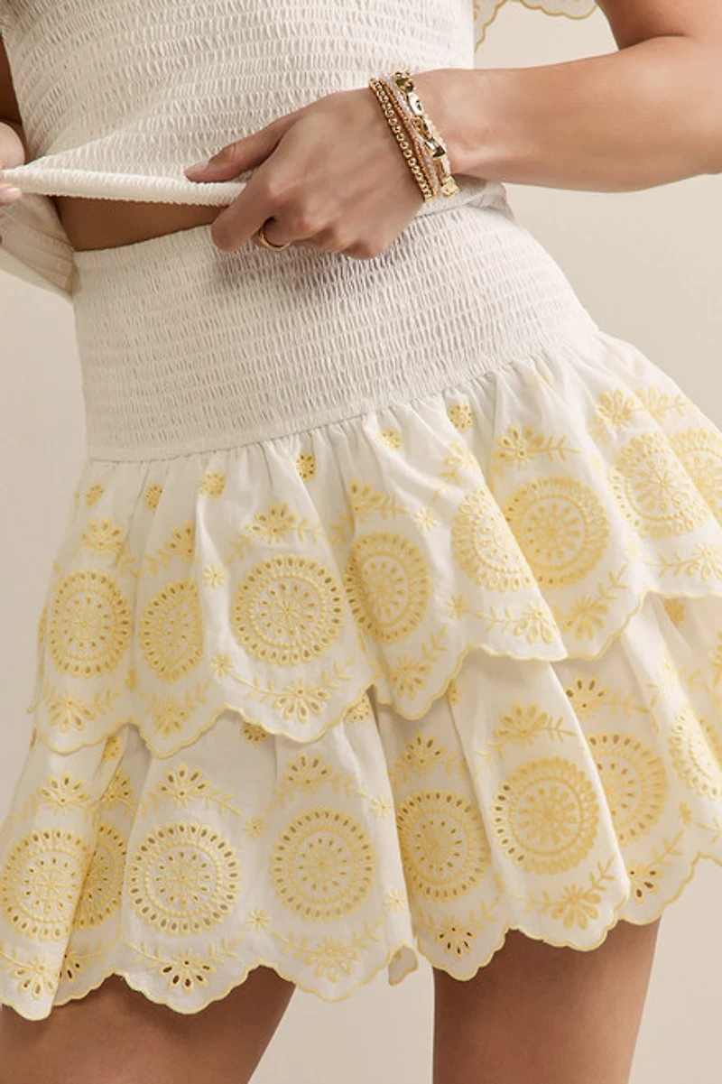 Rene Eyelet Tiered Mini Skirt