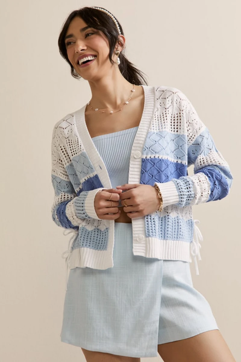 Robin Striped Pointelle Cardigan
