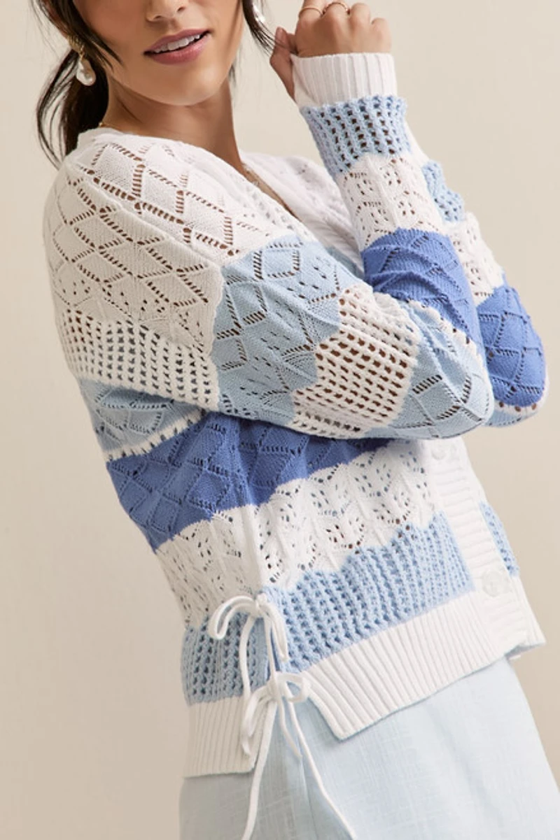 Robin Striped Pointelle Cardigan