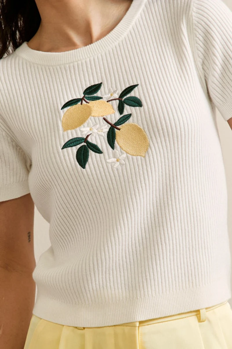 Patrica Embroidered Lemon Sweater Tee