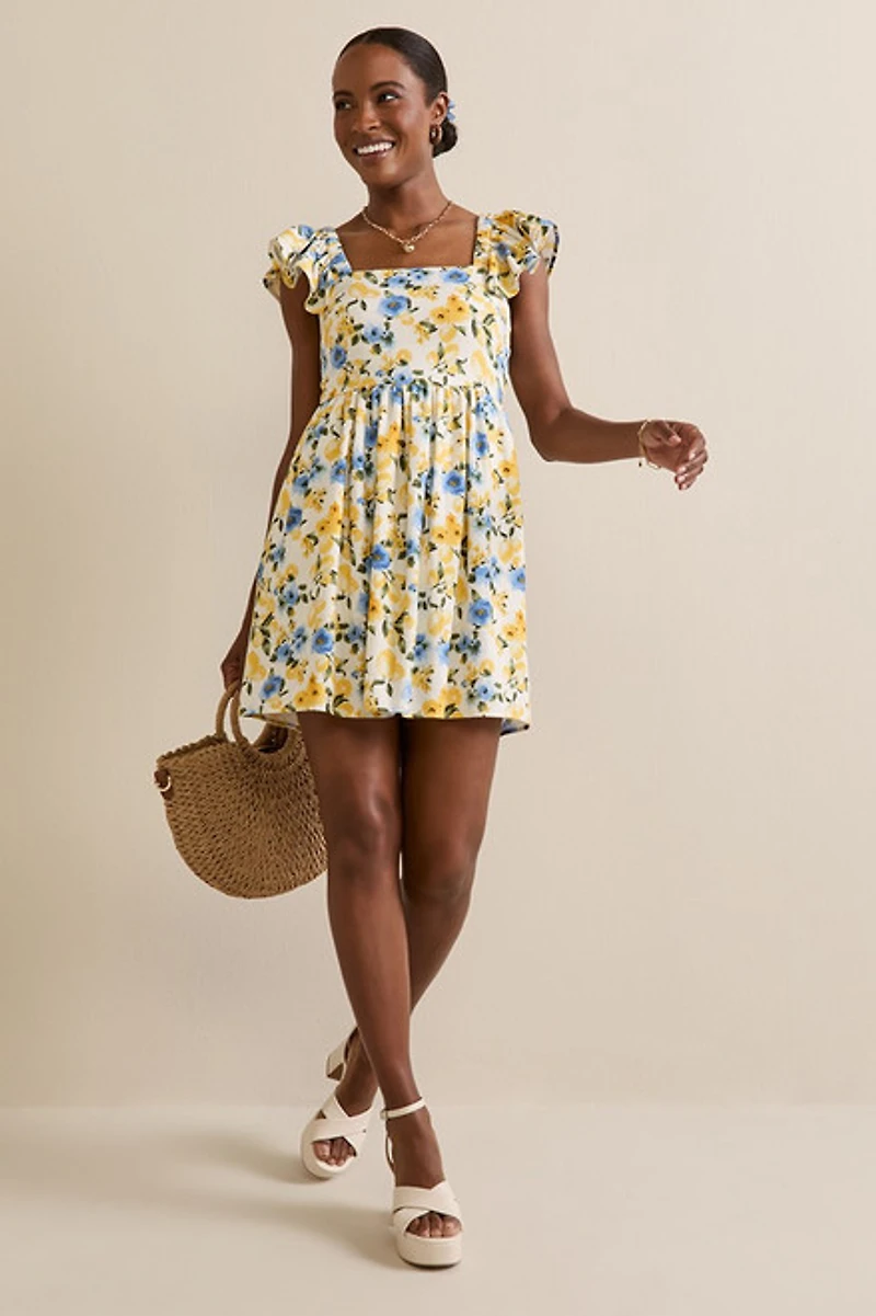 Dora Lemon Print Bow Back Mini Dress