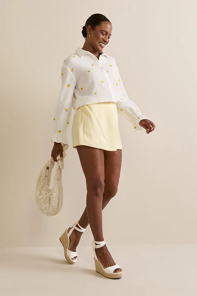 Cara Lemon Embroidered Button Down Top