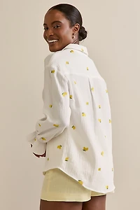Cara Lemon Embroidered Button Down Top