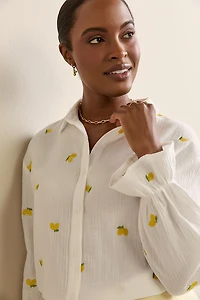 Cara Lemon Embroidered Button Down Top