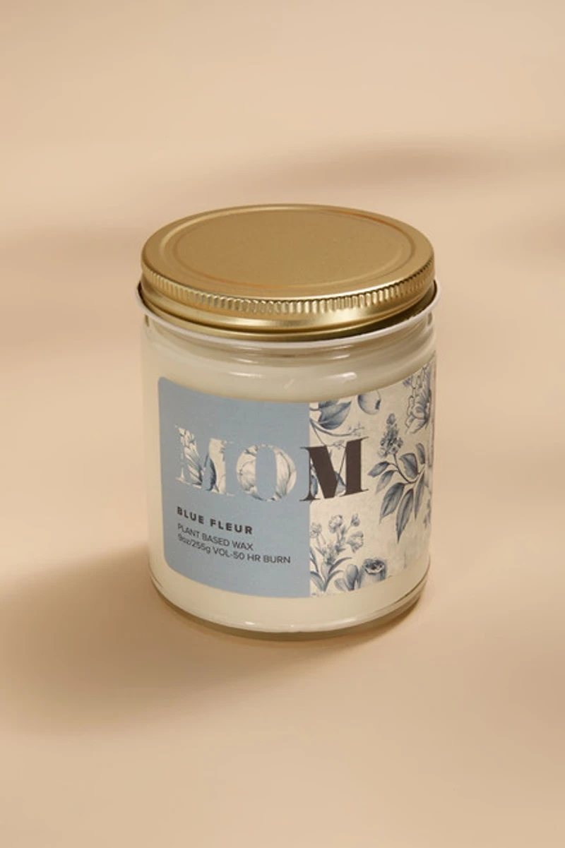 Mom Blue Fleur 9oz Candle Jar