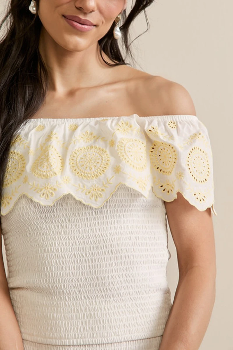 Rene Smocked Eyelet Top