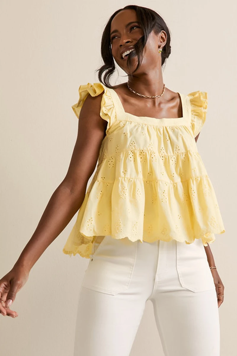 Verna Flutter Sleeve Eyelet Blouse