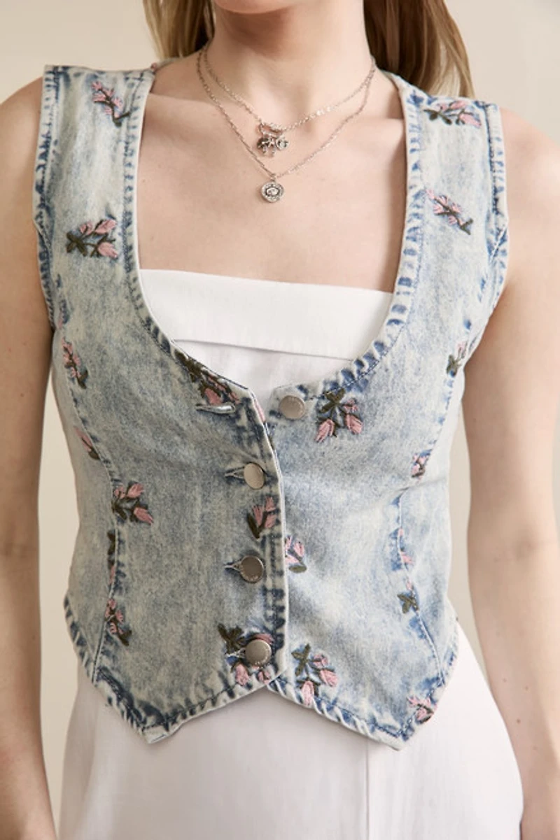 Nina Floral Embroidered Vest