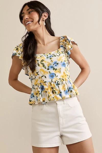 Dora Lemon Print Bow Back Top