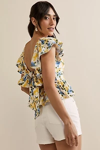 Dora Lemon Print Bow Back Top