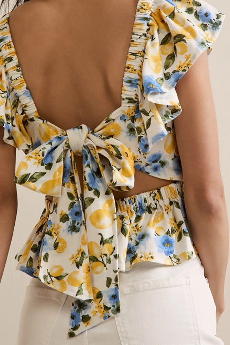 Dora Lemon Print Bow Back Top