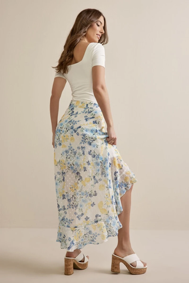 Elise Floral Wrap High-Low Skirt