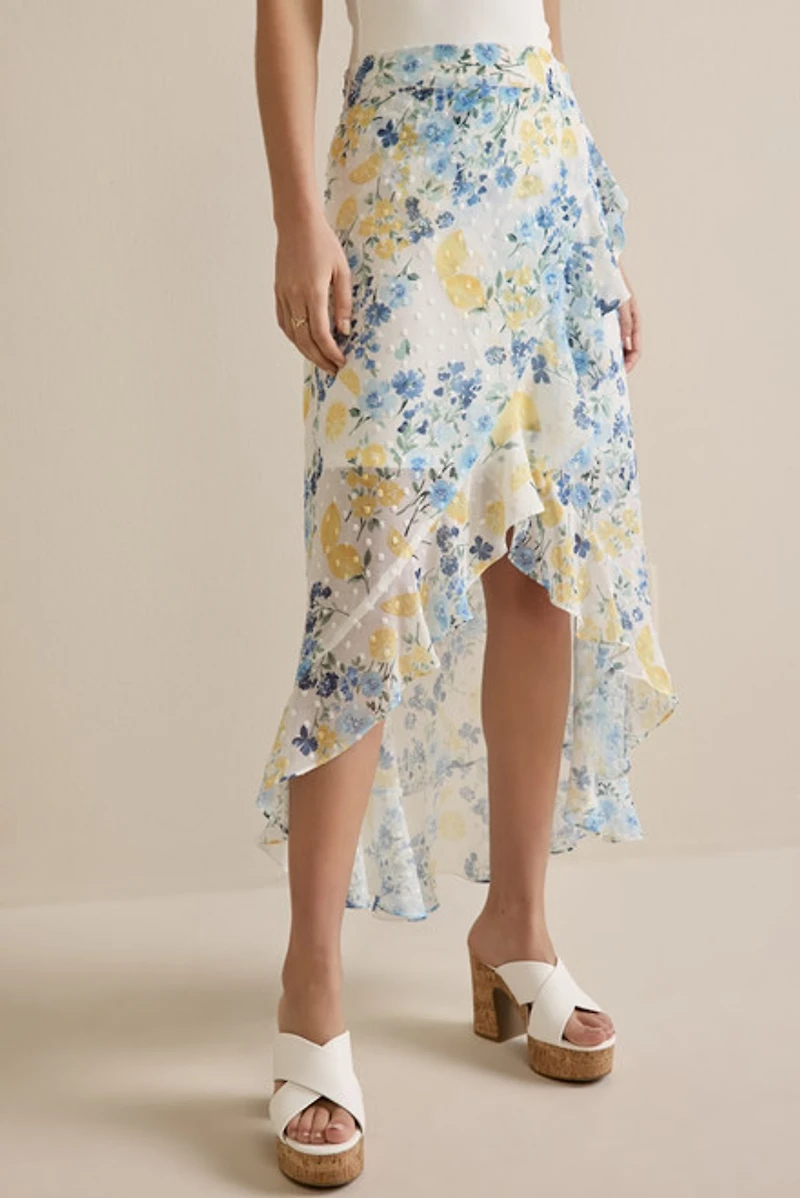Elise Floral Wrap High-Low Skirt