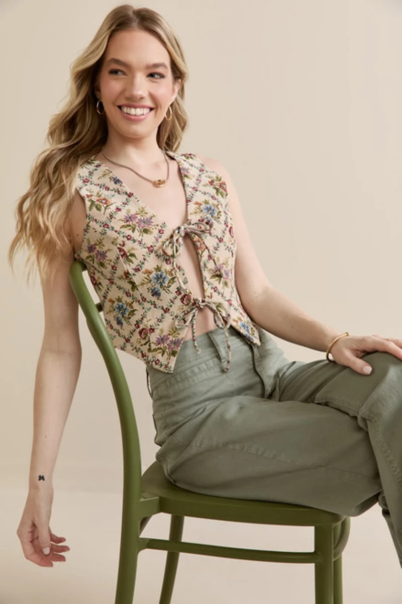 Ella Front Tie Floral Vest