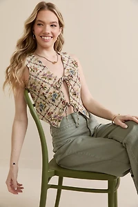 Ella Front Tie Floral Vest