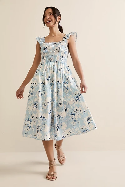 Jolene Flutter Sleeve Floral Midi Dress