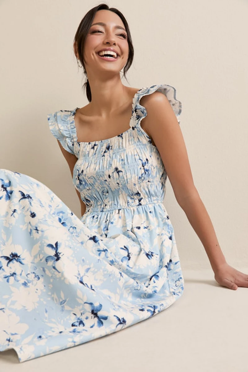 Jolene Flutter Sleeve Floral Midi Dress