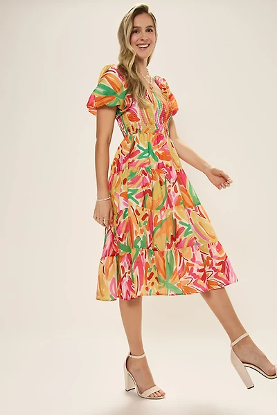 Cecelia Smocked Floral Midi Dress