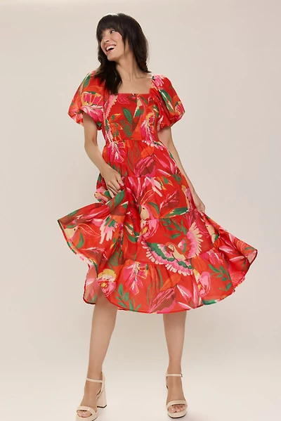 Veronica Tropical Print Midi Dress