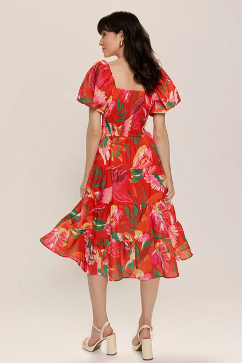Veronica Tropical Print Midi Dress