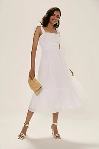 Vicky Tie Strap Ruffled Midi Dress