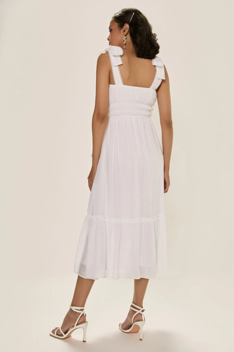 Vicky Tie Strap Ruffled Midi Dress